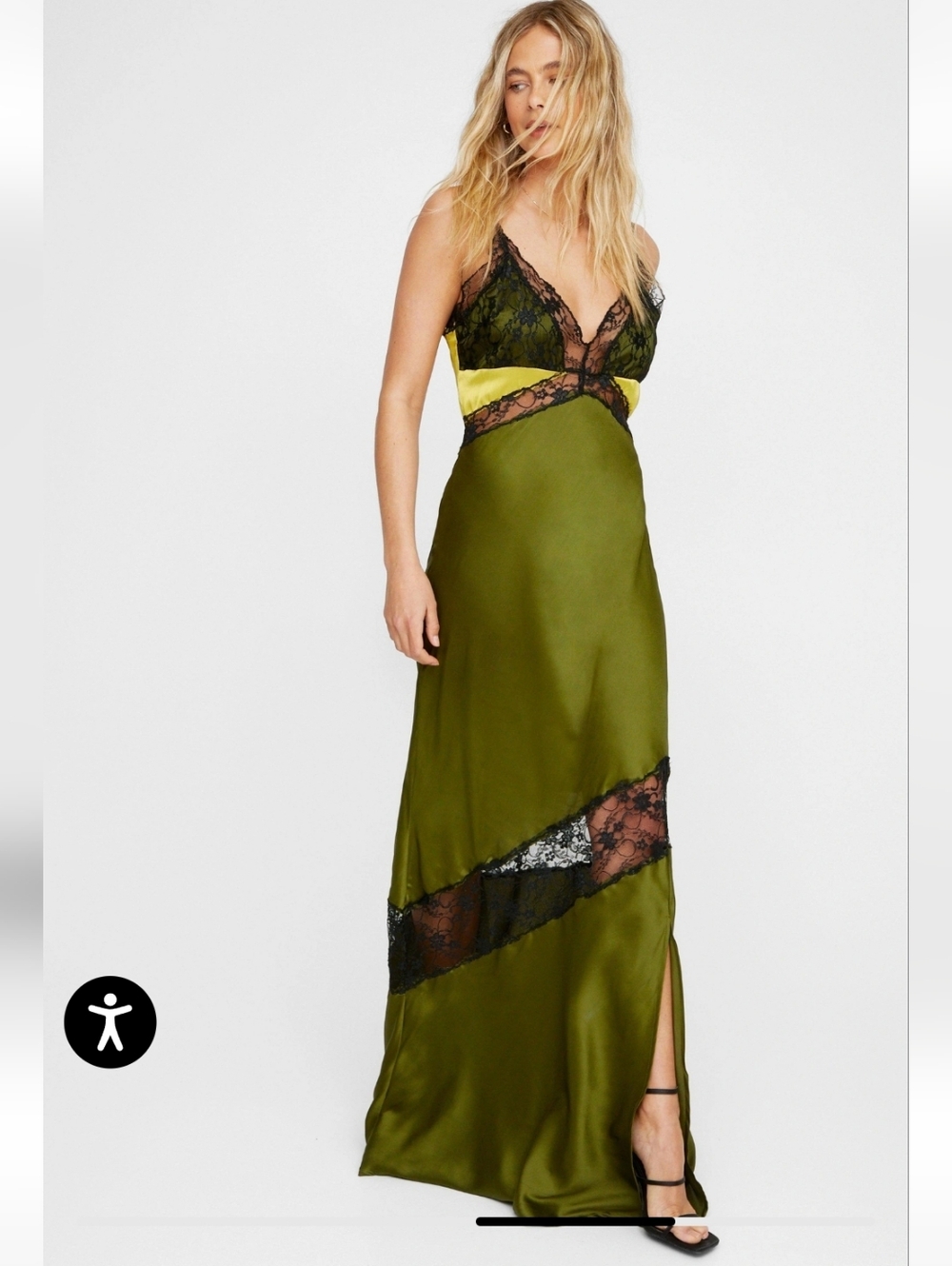 NWT NastyGal Satin Lace Trim Mix Maxi Slip Dress Size 6 Indie Sleeze Grunge Glam